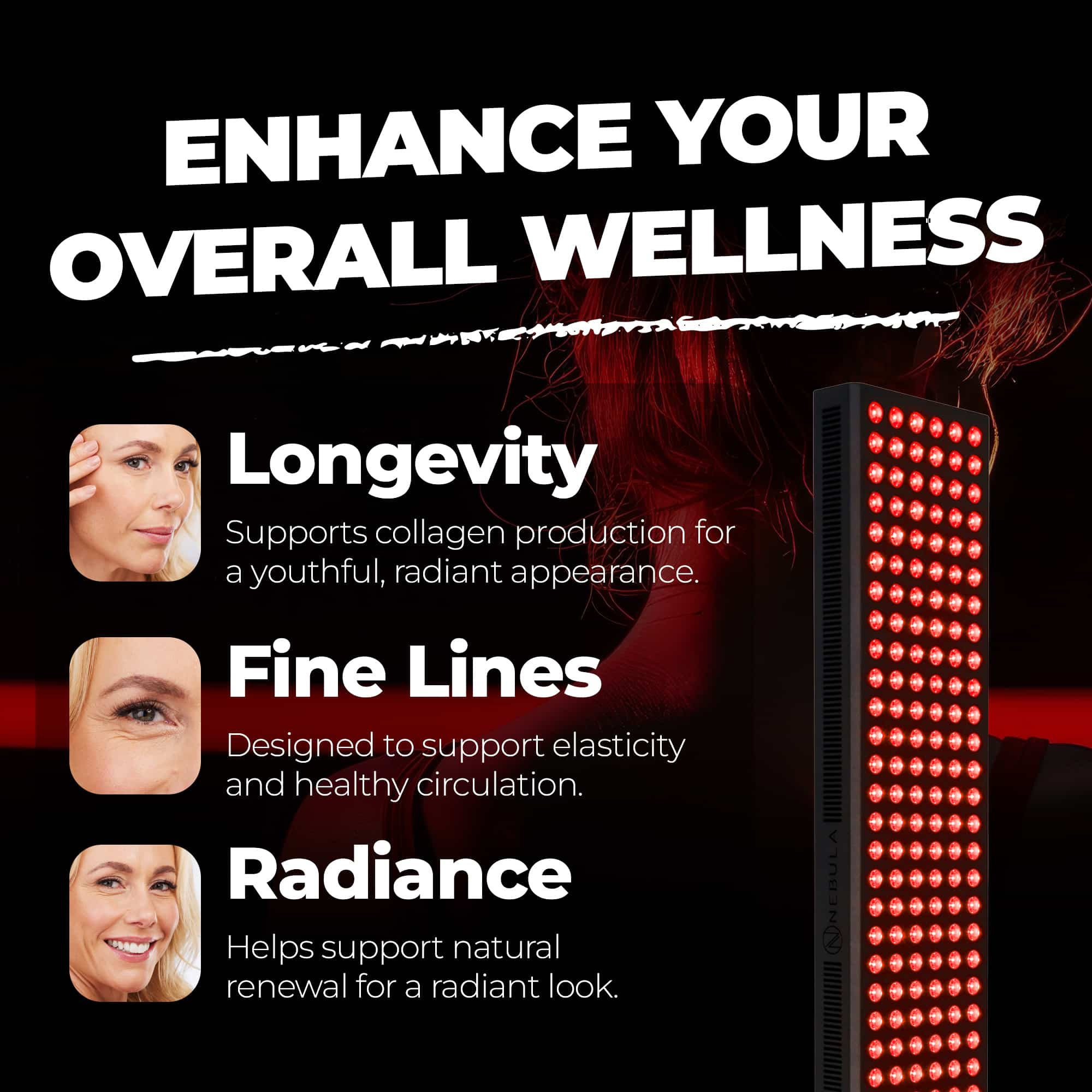 Nebula LED Red Light Therapy Device for Face & Body 660/850nm (1020W) Nebula LED Red Light Therapy Lamp 1020W Enhance Wellness